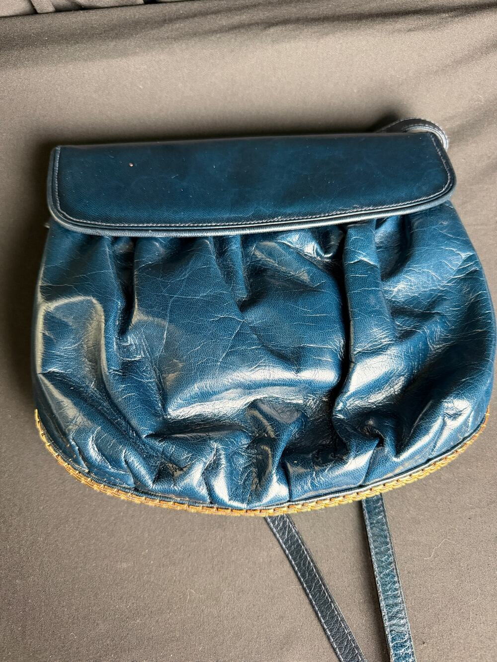 Stuart Weitzman Vintage Navy Blue Glazed Leather Crossbody Purse Spain